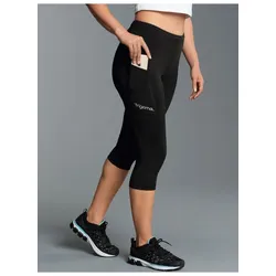 Jerseyhose TRIGEMA "TRIGEMA Kurze Sportleggings mit Seitentasche", Damen, Gr. L, US-Größen, schwarz, 85% Polyester (Bioactive), 15% Elastan, sportlich, Hosen