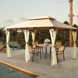 Costway - 3,9x2,9m Gartenpavillon Metall, Mit Abnehmbaren 4 Seitenwaenden,pavillon Partyzelt Braun
