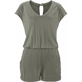 LASCANA Kurzoverall mit V-Ausschnitt, elastischer Jumpsuit mit Taschen grün 36