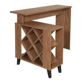 Mendler Bartisch HWC-M45, Stehtisch Thekentisch Weinregal Weinschrank, Staufächer 93x120x98cm, braun