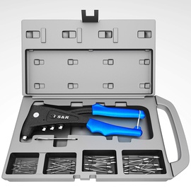 S&R Blindnietzangen-Set mit 60 Nieten: 2,4 mm, 3,0/3,2 mm, 4,0 mm, 4,8/5,0 mm Nietzange Set mit Zange und Blindnieten, Nietenzange in Werkzeugbox Blindnietenzange