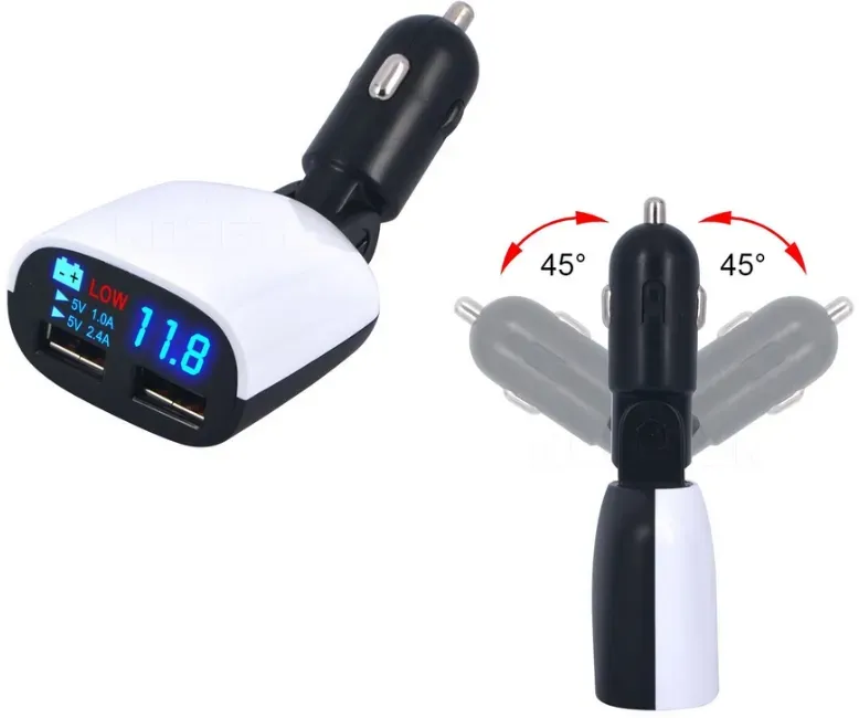 Ladegerät für Zigarettenanzünder mit 2 USB-Anschlüssen und Voltmeter 8145