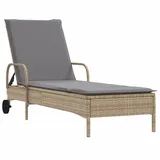 vidaXL Sonnenliege mit Rollen und Auflage Beige Poly Rattan 61 x 161 x 87 cm