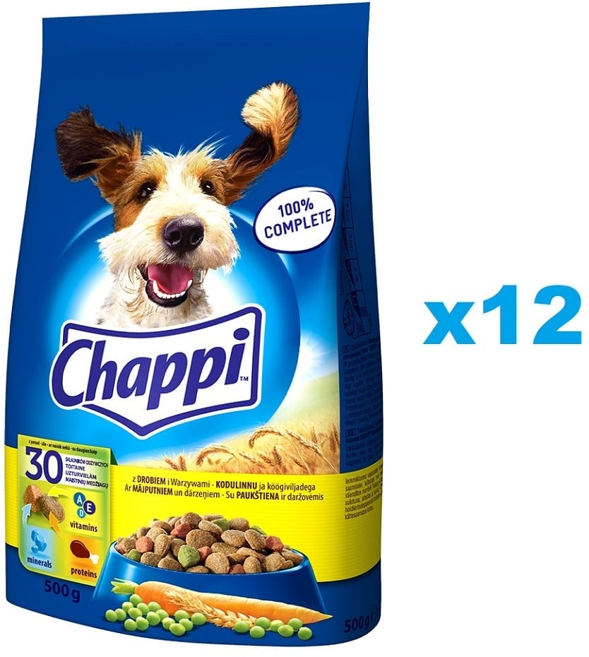 CHAPPI Trockenfutter mit Geflügel 12x500g für ausgewachsene Hunde