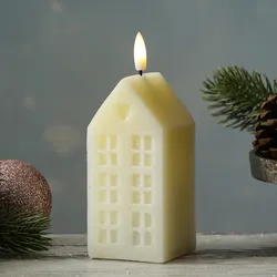 LED Kerze Haus - Echtwachskerze in Hausform - flackernde 3D Flamme - Timer - H: ...