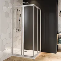 Breuer Eckeinstieg Schiebetür 4-teilig Breuer Fara 4 90x80 cm Höhe 175 cm Klarglas Profilfarbe silber matt