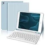 IVEOPPE Tastatur iPad 6. Generation - Tastatur Hülle für iPad 9.7, Magnetisch Abnehmbarer QWERTZ Bluetooth Tastatur für iPad 6. Gen 2018, iPad 5. Gen, iPad Pro 9.7, iPad Air 2 & 1, Babyblau