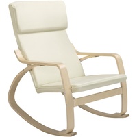 BAKAJI Beige Schaukelstuhl Relaxsessel aus Baumwolle Rückenlehne Ergonomisches Kissen, Holz, Standard