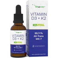 Vitamin D3 + K2 Tropfen 50ml - Premium: 99,7+% All-Trans (Original K2VITAL® von Kappa) - Laborgeprüfte 1000 I.E. Vitamin D3 pro Tropfen (1700 Tropfen) - In MCT-Öl - Hochdosiert