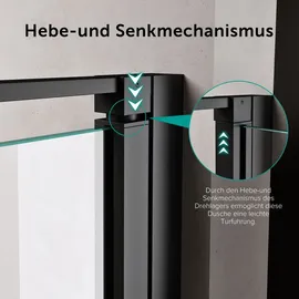 doporro Teramo66 Nischentür Drehtür 100 x 195 cm schwarz Klarglas