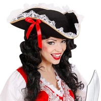NET TOYS Eleganter Piraten-Hut für Damen - Schwarz - Entzückendes Frauen-Kostüm-Zubehör Dreispitz mit Spitze & Schleife - Perfekt geeignet für Piratenparty & Karneval