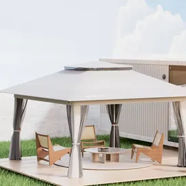 Wiltec Faltpavillon 4 x 4 m inkl. Moskitonetz Hellgrau
