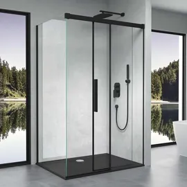 doporro Duschkabine Schwarz 90x150x195cm Eckdusche Rechts-oder Linkseinstieg ESG-Sicherheitsglas Klarglas Soft-Close inkl. Nano-Beschichtung Rav12K