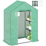 Outsunny Gewächshaus mit Rolltür, Fenster, Regale, winterfest Foliengewächshaus aus Stahl, Treibhaus für Balkon, Garten, Tomatenhaus 143 x 74 x 190 cm,
