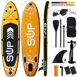 24move 24MOVE® Standup Paddle Board SUP, inkl. umfangreichem Zubehör, Paddel und Hochdruckpumpe, ORANGE, 366x80x15cm