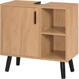 EUGAD Waschbeckenunterschrank (1-St) mit 2 offenen Ablagen, Tür, Holz schwarz 60 cm x 60 cm x 30 cm