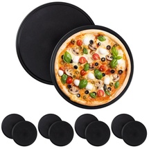 Relaxdays 10 x Pizzablech, rund, antihaftbeschichtet, Pizza - Flammkuchen, Carbonstahl, Pizzaform, ∅ 32 cm, Pizzabackblech, grau