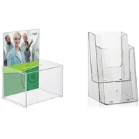 Sigel VA150 Spendenbox/Losbox, mit Einstecktafel & VITAdisplays® Flyerständer DINlang/DIN A6 (Postkarte) / 2 Etagen, Transparent (NE-120)