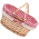 Abaodam Tragbarer Handgeflochtener Picknickkorb aus Weide und Stoff Eleganter Mehrzweckkorb für Snacks und Obstaufbewahrung im Outdoor Bereich und Tischdeko