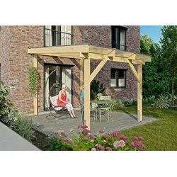 Terrassendach KONIFERA "Atlas", beige (unbehandelt), B:308,4cm T:400cm, Leimholz, Polycarbonat (PC), Fichtenholz, Terrassenüberdachungen, Bausatz aus naturbel. Leimholz mit lichtdurchl. Polycarbonat-Pultdach