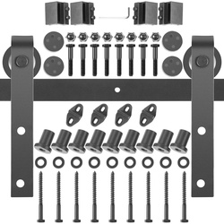 VEVOR Schiebetürbeschlag 366cm Länge Schiebetürsystem aus Kohlenstoffstahl Schiebetüren Komplettset 150kg Tragfähigkeit Laufschienen Set max. 183cm Türbreite Geeignet für Küche Scheunen Ställe