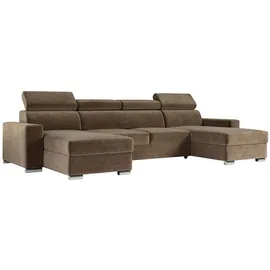 MKS Meble Ecksofa mit Schlaffunktion und Bettkasten, Wohnlandschaft U-form, Sofa mit Schlaffunktion - FOX-U - Braun - Braun