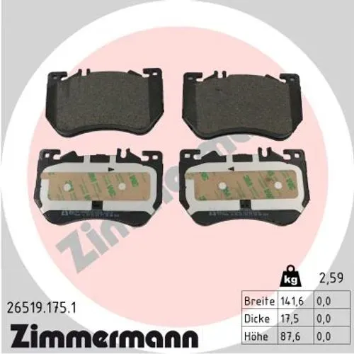 ZIMMERMANN Bremsbelagsatz, Scheibenbremse vorne rechts links Foto entspricht Lieferumfang für MERCEDES-BENZ 0004200404 A0004200504 0004200504 26519.17