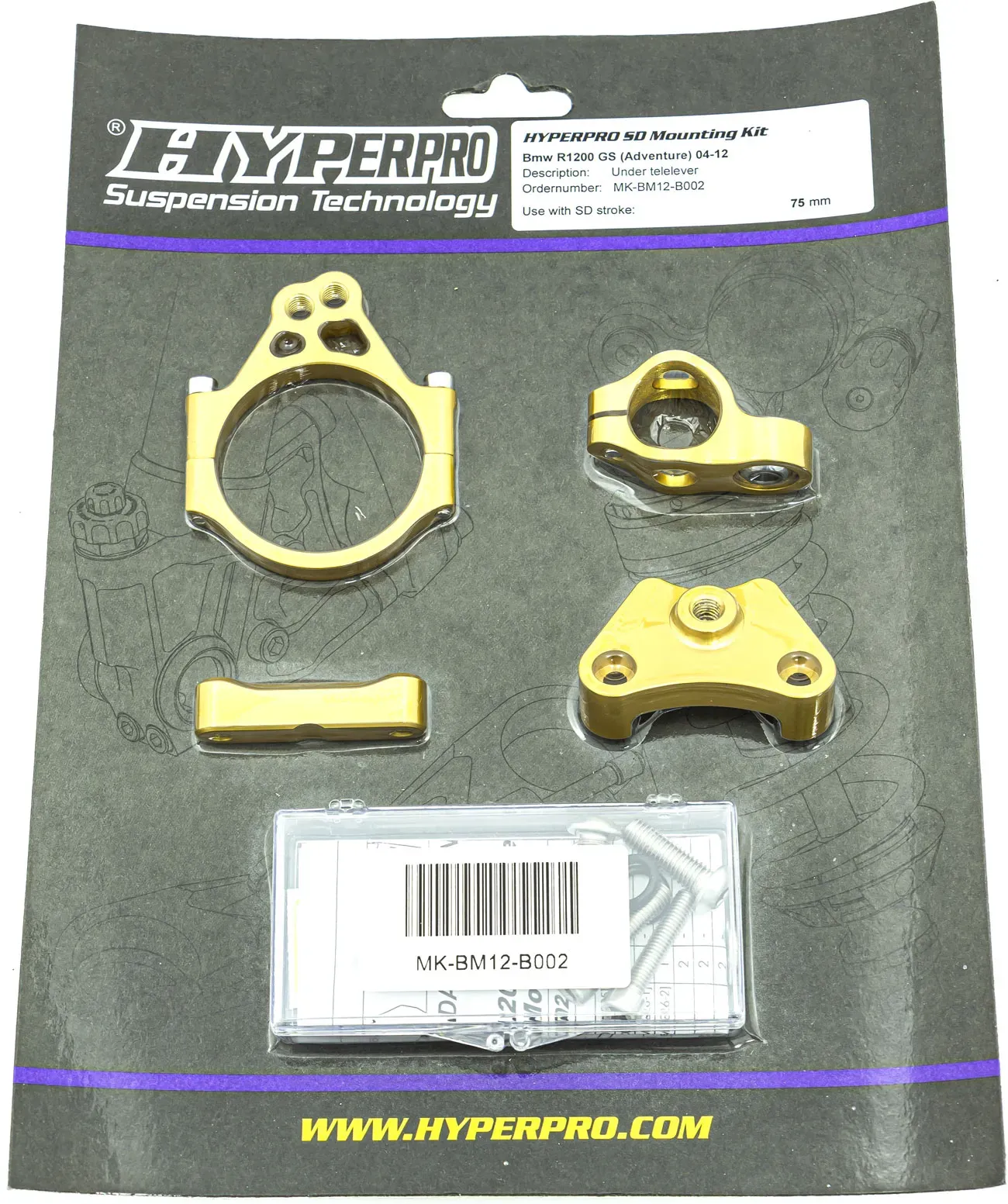 Hyperpro Lenkungsdämpfer, Montagesatz - Gold