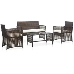 vidaXL 4-tlg. Garten-Lounge-Set mit Auflage Poly Rattan Braun