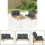 The Living Store - Gartenbank Mit Dunkelgrauen Kissen Bambus - Bambus Gartenbank - Gartenmöbel - Terrasse - Balkon - Esstisch