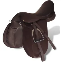 vidaXL Pferdereiten Sattelset 17,5\" echtes Leder braun 18 cm 5-in-1