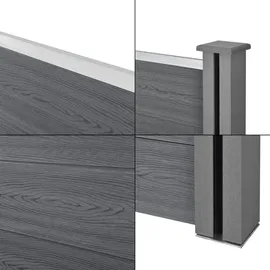 [neu.holz] Lamellenzaun 466 x 165 cm Grau/WPC