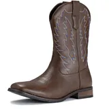 IUV Cowboy-Stiefel für Herren, strapazierfähig, klassisch, bestickt, quadratische Zehenpartie, traditionelle Stiefel, Dunkelbraun, 40 EU - 40 EU