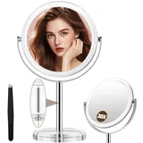 PEDOMIROR Vergrößerungsspiegel 30X/1X, Schminkspiegel mit Pinzette, 360° drehbarer Kosmetikspiegel mit abnehmbarem Sockel, 8 Zoll Tischspiegel für Büro und Wohnheim (klar)