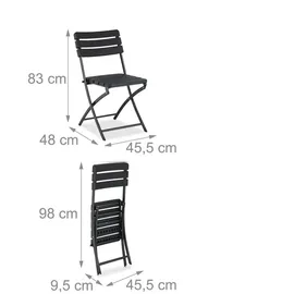 Relaxdays Balkonmöbel Set, 3-teilig, in Holzoptik, Stahl & Kunststoff, Schwarz