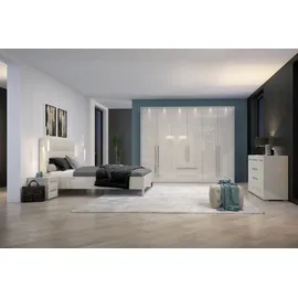 PLACES OF STYLE Bett PLACES OF STYLE "Piano, Liegefläche 160x200 oder 180x200cm, FSC-zertifiziert", beige (beige hochglanz, beige, chromfarben), B:200cm H:120cm L:221cm, Betten, Bett, mit gepolstertem Kopfteil, UV Lackierung hochglanz beige oder weiß