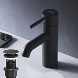 AM.PM Badarmatur mit Pop-Up Ablaufventil für Waschbecken Wasserhahn Bad Schwarz Waschtischarmatur mit Ablaufgarnitur 1 1/4 Zoll Messing Ventil