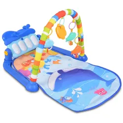 Moni Spielbogen Krabbeldecke Ocean 5 Hängespielzeuge, Klaviertasten, Melodien blau