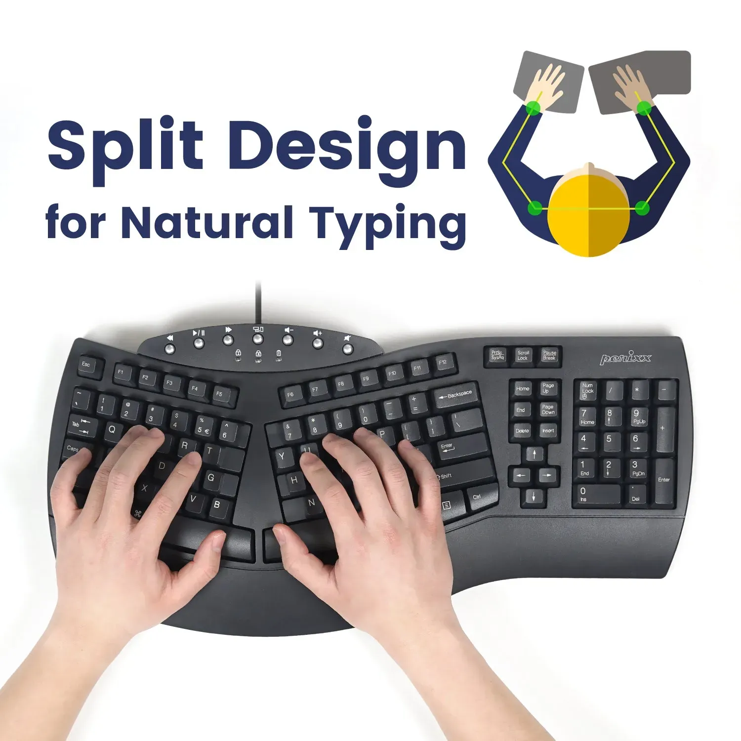 PERIBOARD-512 B - Kabelgebundene ergonomische Tastatur