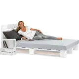 Lermowood Palettenbett 200 x 200 cm mit Kopfteil Weiß Holzbett Massivholzbett Bett aus Paletten Seniorenbett Kinderbett Jugendbett - Weiß