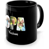 PhotoFancy® - Fototasse 'Opa' - Personalisierte Tasse mit eigenem Foto und Text selbst gestalten - Schwarz glänzend