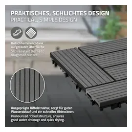 ECD Germany 11x WPC Terrassenfliesen Balkonfliese Klickfliese Mosaik 30x30cm Anthrazit 1m2