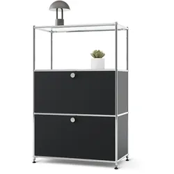 Tchibo - Kommode Metall »Cn3« mit 2 Klappenfächern - 77x40x120,5cm - schwarz - Stahl / Stahl / Glas