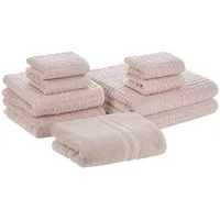 Beliani 9er-Set Handtuch Set mit Badematte Baumwolle Rosa