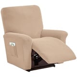 LIFEDX Sesselbezug Relaxsessel Stretchhusse für Relaxsessel 4-Teilig,Stretch Sesselschoner Relaxsessel mit Taschen,Elastisch Recliner Sesselbezug für Fernsehsessel Liege Sessel- Khaki||1 Seater