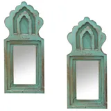 Marrakesch Orient & Mediterran Interior 2er Set Wandspiegel Mukana Türkis H 22cm × B 10cm × T 3cm - Boho