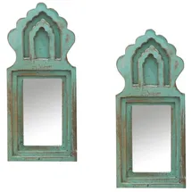 Marrakesch Orient & Mediterran Interior 2er Set Wandspiegel Mukana Türkis H 22cm × B 10cm × T 3cm - Boho