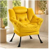 ANYSUN Loungesessel Relaxsessel aus Samt mit Nackenstütze, ergonomisch weich gepolstert (Sessel mit optionalem Fußhocker, Relaxsessel), Kompakter Relaxsessel 75 x 80 x 85 cm, wahlweise mit Fußhocker gelb
