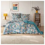 Estella Mako-Satin Bettwäsche 135x200 Estera blautanne Blüten Lilien 7960-581