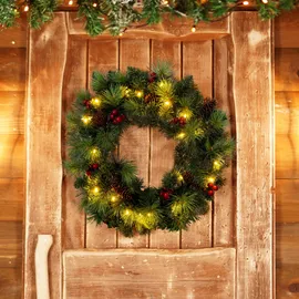 NÄVE LED-Leuchtzweig »LED-Weihnachtskranz mit Beeren und Zapfen« 20x LED 2800K,Timer,warmweiß,incl. Kupferdraht-Lichterkette